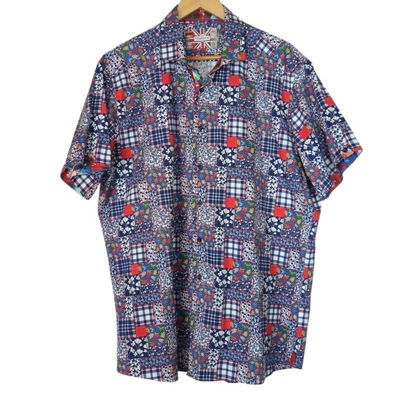 7 Downie St. Colourful Short Sleeve Clarkson Button Down Shirt SZ 8/3XL - Picture 2 of 13